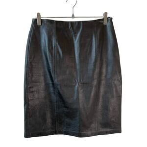 Vintage Jaclyn Smith 100% Leather Pencil Straight Skirt Black 10 Career Career